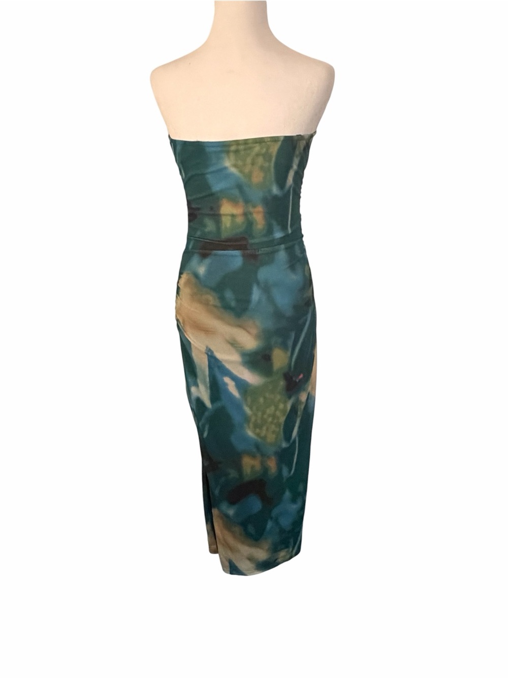 NWOT Strapless Abstract Print Ruched Maxi Dress Size M - Picture 4 of 6